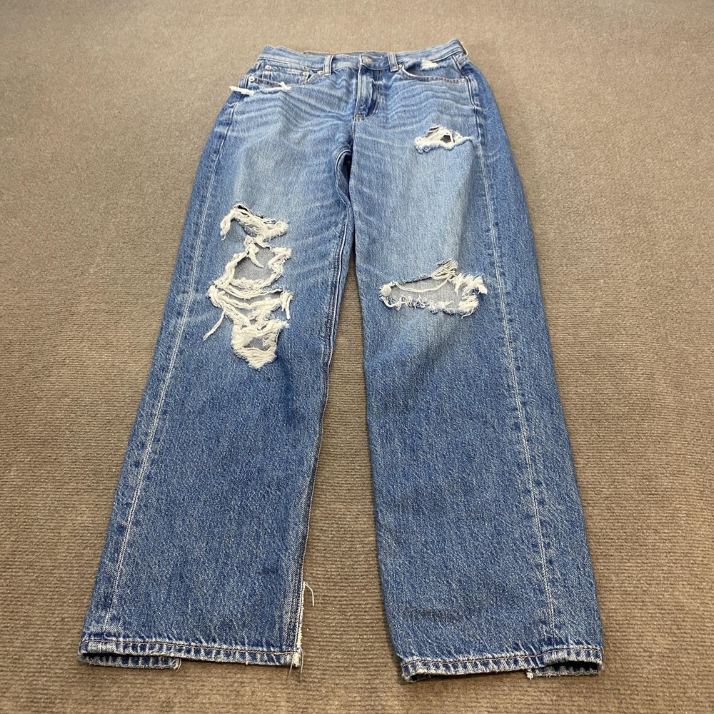 American Eagle Jeans Womens 0 Blue Super High Rise Baggy‎ Straight Distressed